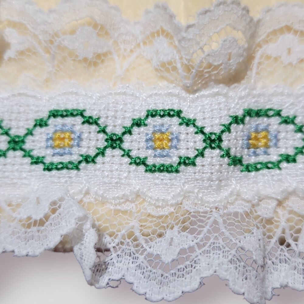 Completed Cross Stitch Flower w/ Lace - Cannon Hand Towel - Yellow